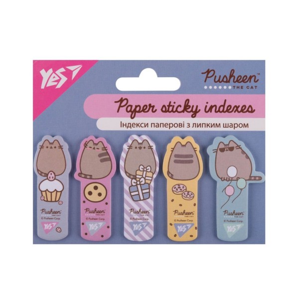 253665 Індекси паперові Yes "Pusheen", 55*22мм, 100 шт (5x20)