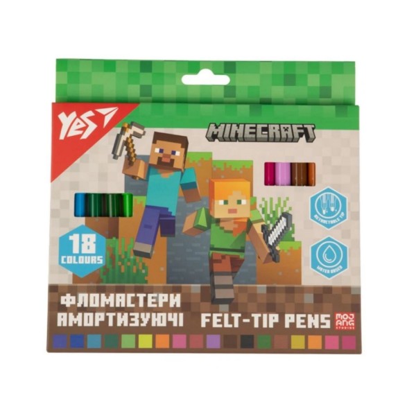 253655 Фломастери Yes 18 кольорів "Minecraft", амортизуючі