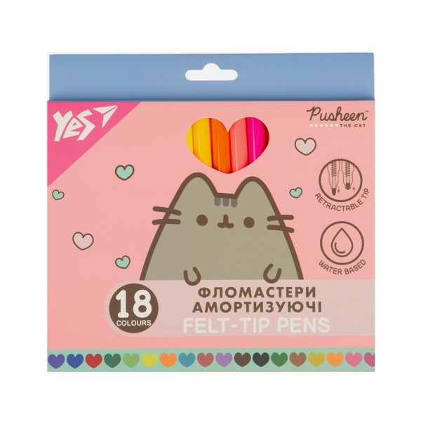 253656 Фломастери Yes 18 кольорів "Pusheen", амортизуючі