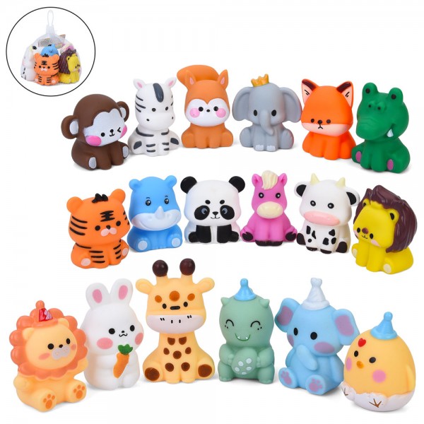 243688 Іграшка для купання 508-368-67-381 наб. 6шт, тварини, від 6см, пискавка, 3 види, в сітці, 10-14-9см