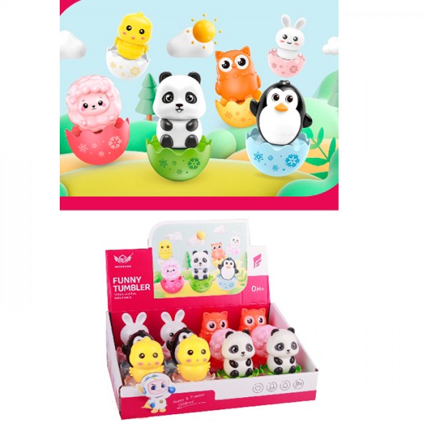 249166 Неваляшка 657-55 тварина, 7,5см, брязкальце, 12шт(6видів) в дисплеї, 25,5-9-18,5см