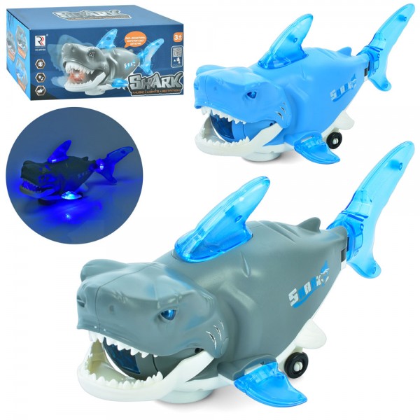 159146 Музична іграшка ZR186 акула, їздить/танцює, 2 кольори, муз., світло, бат., кор., 22,5-10-10,5 см.