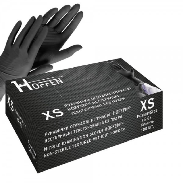 253974 Рукавички нітрилові XS Hoffen 3.5г нестерильні текстуровані б/п 50пар/уп, HFN-13301XS