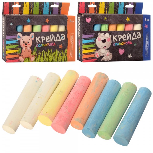 4706 Крейда MK 0215 8 шт., велика, кольорова (8 кольорів), 2 види, кор., 19,5-13,5-2,5 см.