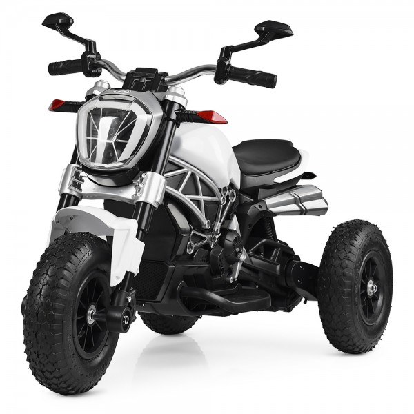 123609 Мотоцикл M 4008AL-1 2 мотори 35W, 2 акум.6V5A, MP3, USB, TF, гум.колеса, шкіра, муз., світло, білий.