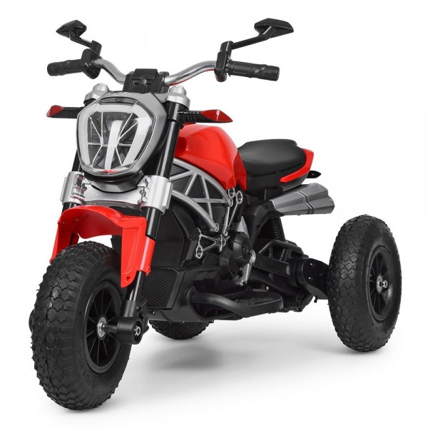 123610 Мотоцикл M 4008AL-3 2 мот.35W, 2 акум.6V5A, MP3, USB, TF, гум.колеса, шкіра, муз., світло, червоний.
