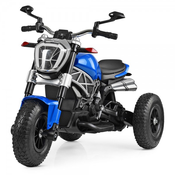 123611 Мотоцикл M 4008AL-4 2 мотори 35W, 2 акум.6V5A, MP3, USB, TF, гум.колеса, шкіра, муз., світло, синій.
