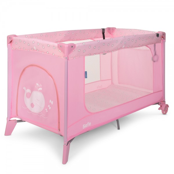 117045 Манеж ME 1016 SAFE Heart pink дитячий, 2колеса, вхід-блискавка, кишеня, кільце 2шт., серце, рожевий.