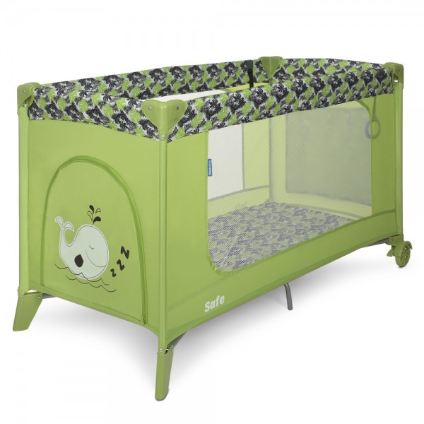 117047 Манеж ME 1016 SAFE Palm Green дитячий, 2колеса, вхід-блискавка, кишеня, кільце 2шт., пальми, зелен.