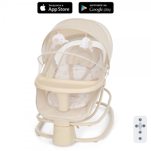 247439 Заколисуючий центр-шезлонг 8081 2в1, APP, USB, таймер, москіт.сітка, столик, муз., беж.