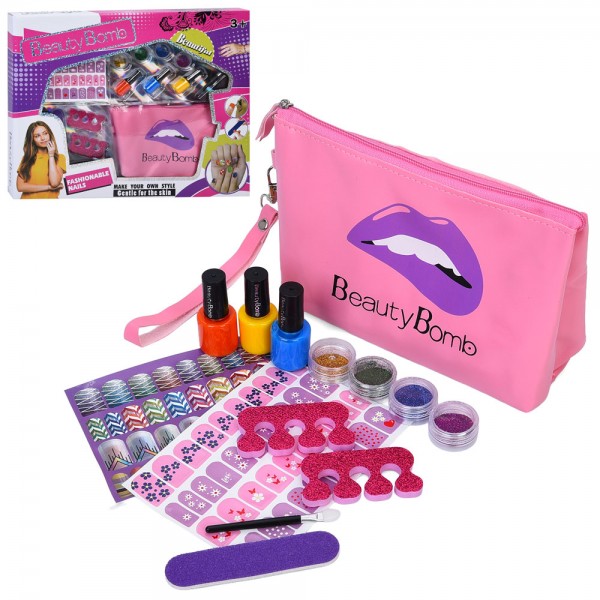 243619 Косметика RY6272 наб. для манік.,лак3шт, наліпки,блиск 4шт,пилка,розділ.д/пальців, косметичка,в кор.