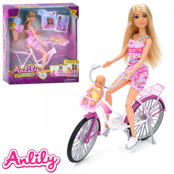 243676 Лялька 616266 30см, шарнірні ноги, пупс 7см, велосипед 24,5см, в кор-ці, 27,5-32,5-9,5см