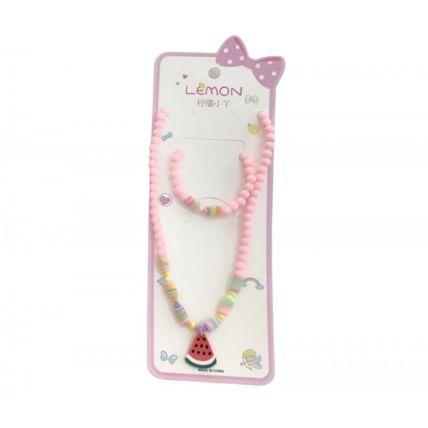 227739 Набір прикрас FG241101008L намисто, браслет, підвіска-кавун, лист, кул., 22,5-8-0,5 см.