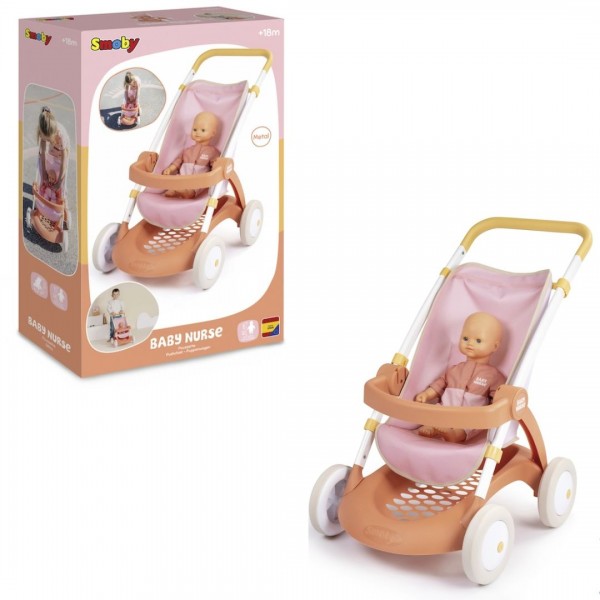 248573 Коляска для ляльки Baby Nurse "Теракотова пудра. Прогулянка", з корзиною, 18 міс.+