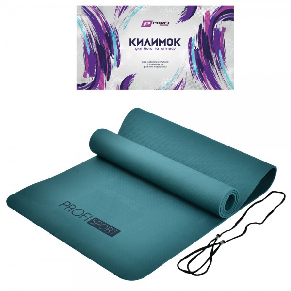 221578 Йогамат MS 0613-27 Deep Teal для йоги/фітнесу, TPE, 183-61см., 6мм, кул., 61-12,5--12,5 см.