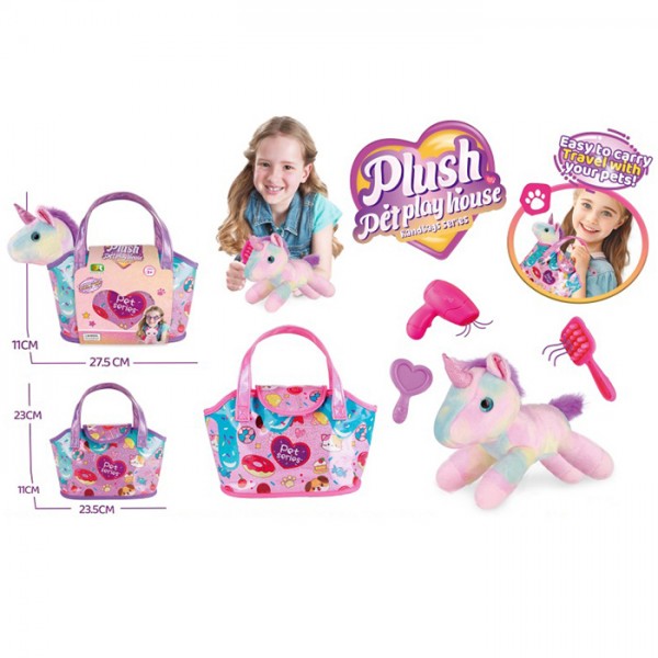 247775 М'яка іграшка у сумочці DR5151 єдиноріг,набір грумера(фен,гребінець),окуляри,сумка,карт.обг,23-22-11