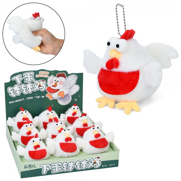 233654 М'яка іграшка Q315 курка, видуває кульку, брелок, 9 шт. в диспл., муз., бат. (табл.), 32-13-32 см.