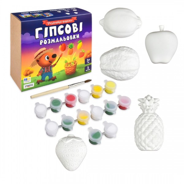 247693 Набір для творчості Strateg Гіпсові розмальовки: розфарбуй фрукти (30989)