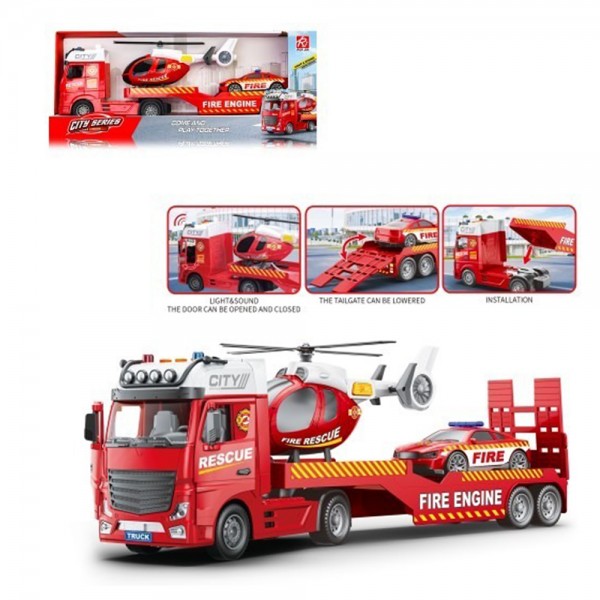 252502 Трейлер RJ2811AB інерція, 56см, 1:12, відчиняються двері, звук, світло, гумові колеса, вертоліт