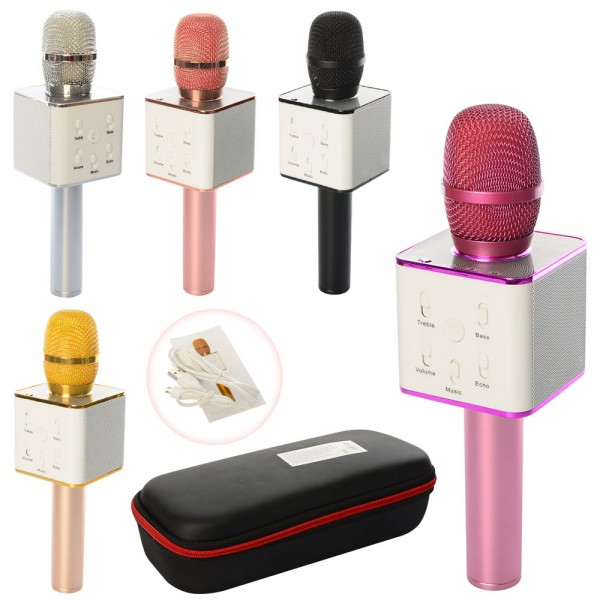 53652 Мікрофон Q7 акум., USB, Bluetooth, мікс кольорів, футляр, 28-11,5-7 см.