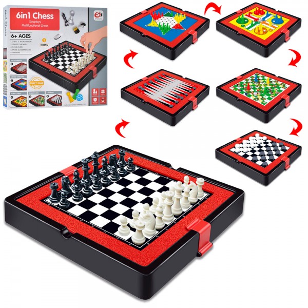 130683 Настільна гра S4404-4 6в1 (шашки, шахи, нарди), магнітн., фішки, кубики, кор., 29-28-4,5см.
