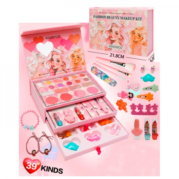 249570 Косметика IG3145S 3яруси,тіні,рум'яна,помада2шт,пензлики,набір для манік.лак,розд.для пальц.пилка.