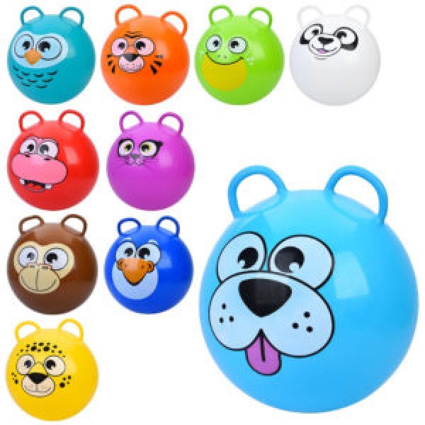 249574 М'яч для фітнесу MS 4839 з вушками, 50см, 400г, 10 видів (тварини)/10кольорів, 19-15-4см