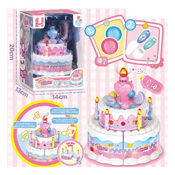 261151 Продукти 999-3 д/к(ІЧ), торт, 11-в13,5см, Birthday Party, на липучці, музика, свічки, набір посуду