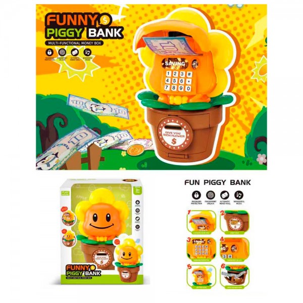 249344 Банківський термінал 1111-149 квітка у горщику,скарбничка,сейф з кодом,відб.затягує купюри.муз.світ.