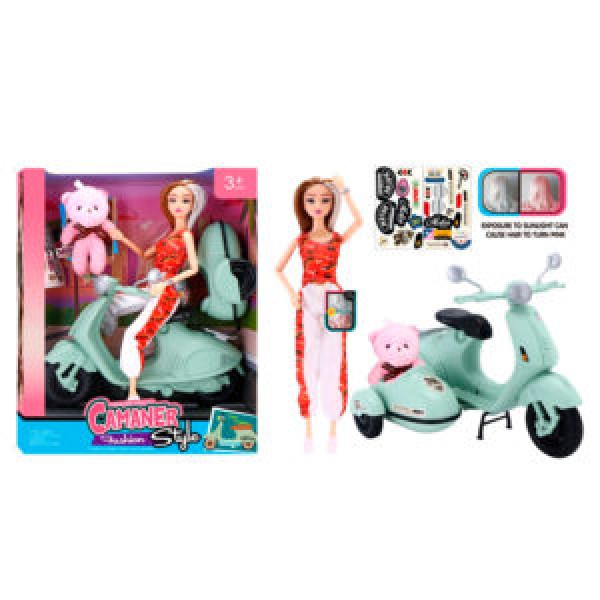 249771 Лялька KQ210B 29см, шарнірна, мотоцикл 26см, ведмедик (11см, плюш, аксесуар на сумку), кор.,