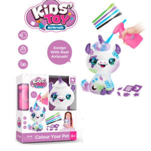 249440 Набір для творчості 666-31 Прикрась улюбленця,єдиноріг.м'яка іграшка,аерограф,маркер4шт.трафарет.бат