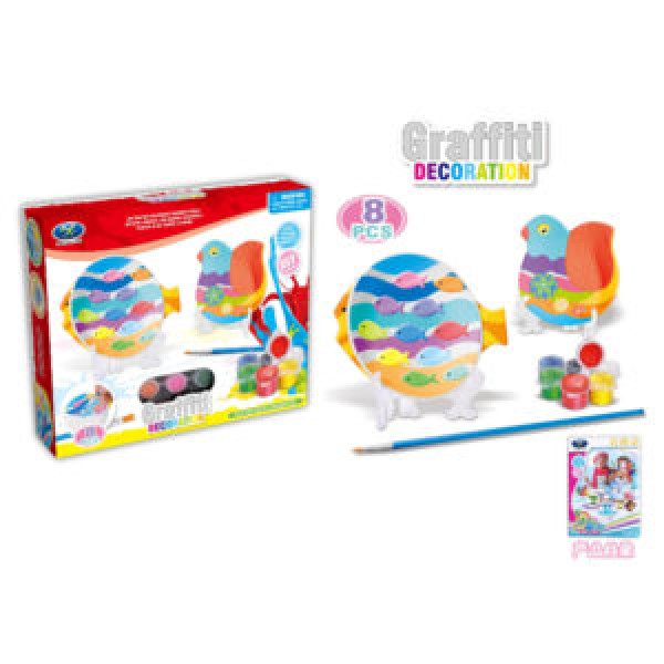 249474 Набір для творчості 868-D26 Розфарбуй рибку та пташку(глиняні), рибка.пташка.декор,фарби,пензлик.кор