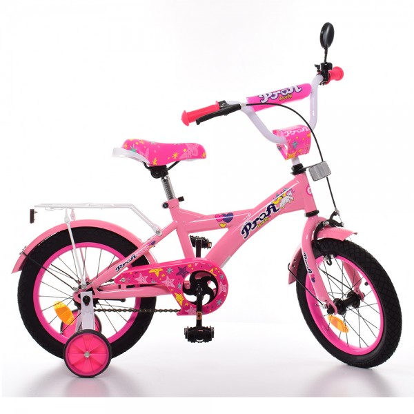 46691 Велосипед дитячий PROF1 14 д. T1461 Original girl, дзвінок, дод. колеса, рожевий.