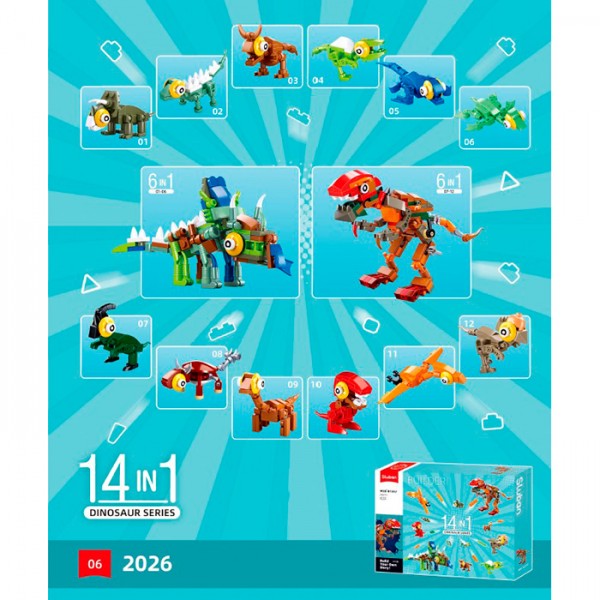 250076 Конструктор SLUBAN M38-B1397  динозаври, 14в1, 446дет, кор.,38-28,5-7см