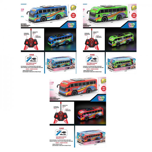 251414 Автобус YQ084-5-6-7A радіо/к, акум, 25см, 1:18, світло,корпус не б'ється,гумові колеса,USB.3 кольори