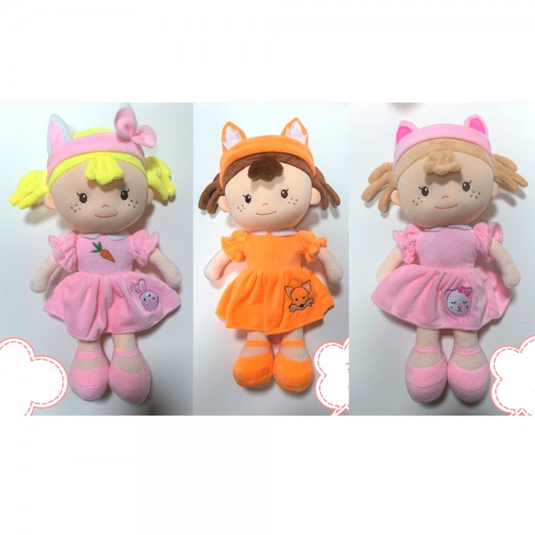 245857 Лялька A2501A-C-D-14 35см, м'яконабивна, 3 види, у пакеті, 42-21-8см