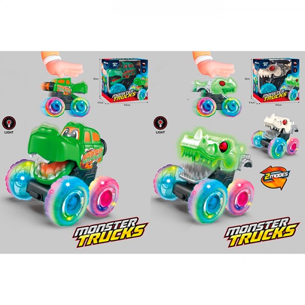 245877 Машина 17876-77 13см, заводна/на запуску, корпус-динозавр,світло,2 види/мікс кольорів,на бат.,в кор.