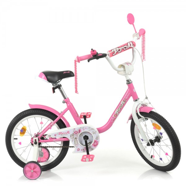 139742 Велосипед дитячий PROF1 16д. Y1681 Ballerina, SKD45, дзвінок, ліхтар, дод.колеса, рожевий.