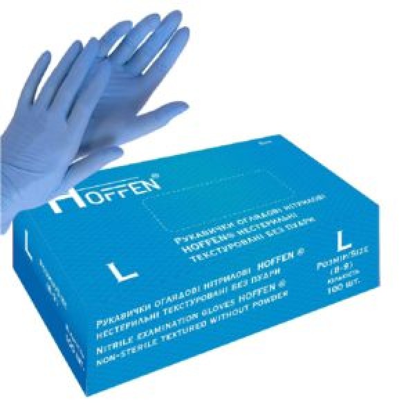 258979 Рукавички нітрилові L Hoffen 3.2г нестерильні текстуровані б/п 50пар/уп HFN-11301L