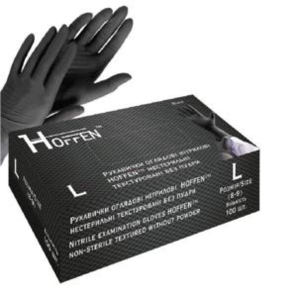 258394 Рукавички нітрилові L Hoffen 3.5г нестерильні текстуровані б/п 50пар/уп HFN-13301L