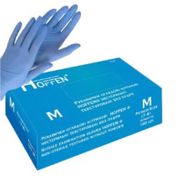 258398 Рукавички нітрилові M Hoffen 3.2г нестерильні текстуровані б/п 50пар/уп HFN-11301M