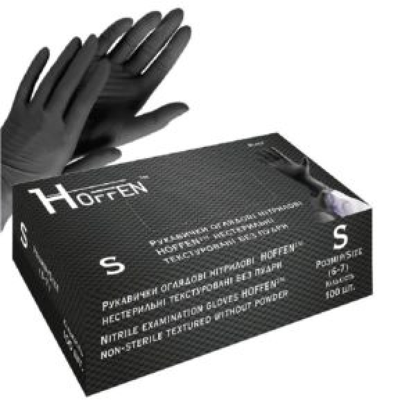 258407 Рукавички нітрилові S Hoffen 3.5г нестерильні текстуровані б/п 50пар/уп HFN-13301S