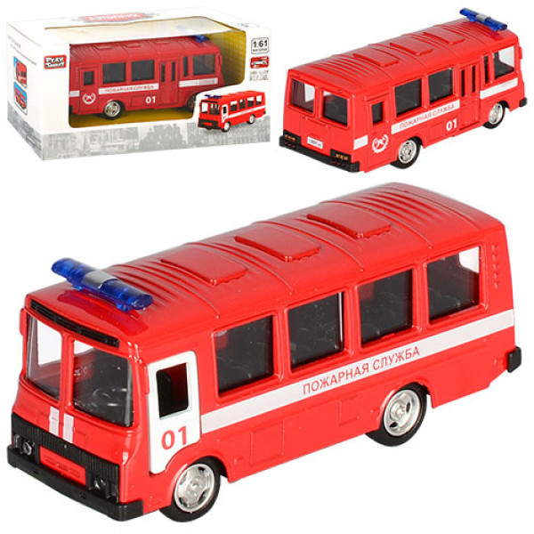 1463 Автобус 6523A мет., інерц., пожежний, відчин. двері, гумові колеса, кор., 15,5-7,5-6 см.