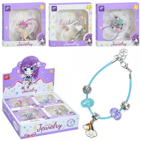 247037 Браслет UT7007A15 намистини, підвіска, кор.,4 види, 12шт. в дисплеї, 19,5-19,5-5см.