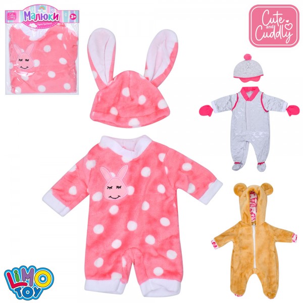 247038 Вбрання для ляльки M 6044 UA для ляльок р-ром 43-46см., 3 види, кул., 19-23-1 см.