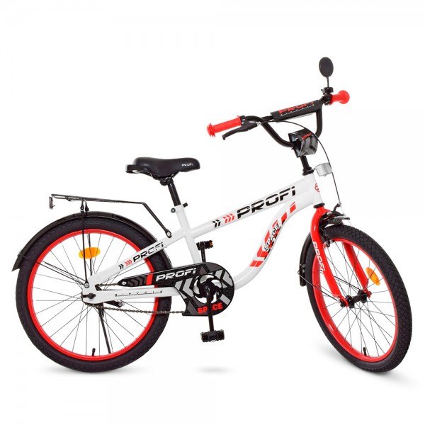 74659 Велосипед дитячий PROF1 20д. T20154 Space, дзвінок, підніжка, біло-червоний.
