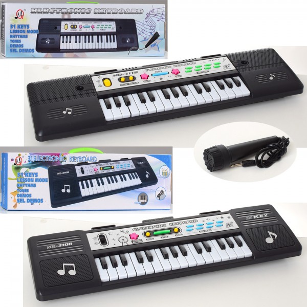249972 Синтезатор MQ3108-3118 42-12-4смсм, 31клавіша, мікрофон, демо, 2види, бат.,USB,кор.,45-12,5-5,5см