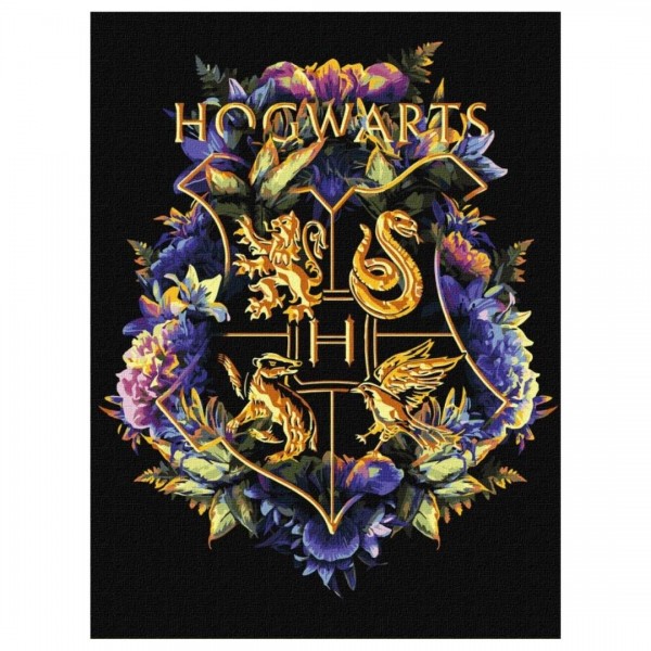 246022 Набір для розпису по номерах WB "Harry Potter: Герб Гоґвортсу з фарбами металік" 30х40см