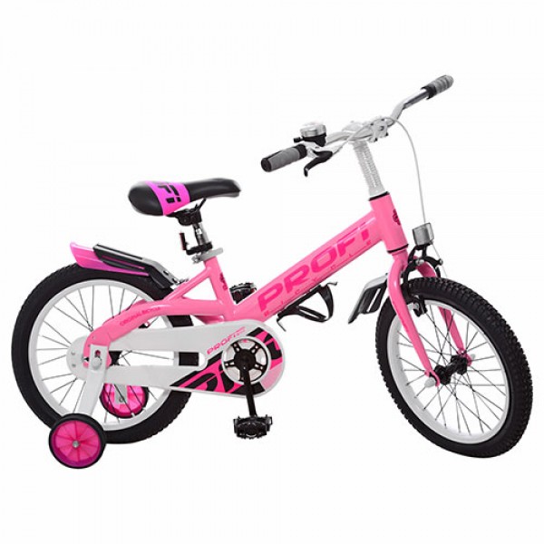 46663 Велосипед дитячий PROF1 14 д. W14115-3 Original, крила, дзвінок, доп. колеса, рожевий.