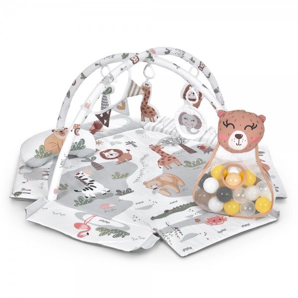 252711 Килимок для немовляти ME 1171 Beige 2в1килимок-бассейн,4 підвісні ігра,флажки,30шариків.кош.ведмедик